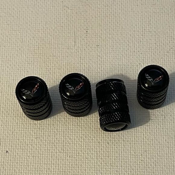 Corvette Valve Stem Caps in Black with Logo NWT - Picture 2 of 4
